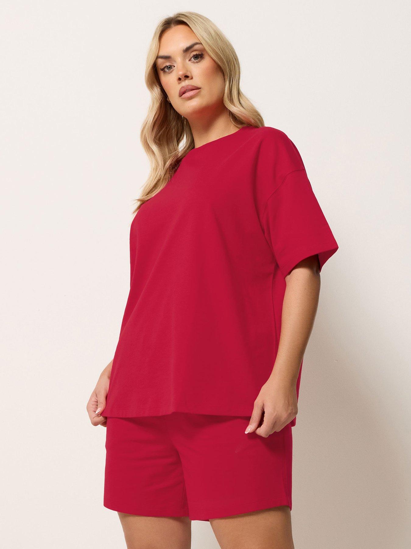 Yours Curve Shorts And T-Shirt Sweat Set - Red
