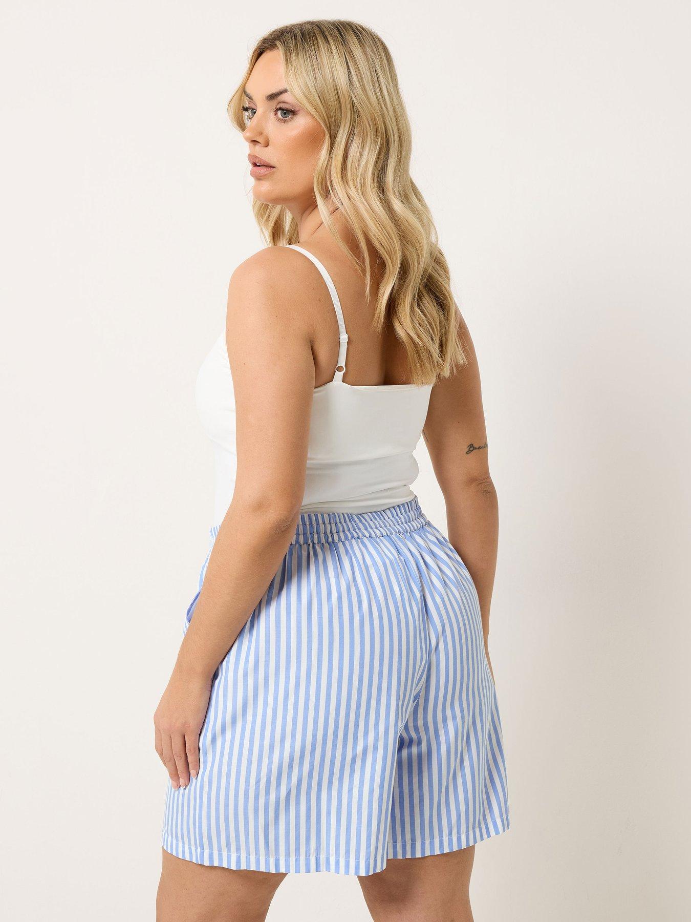 Image 2 of 5 of Yours Curve Stripe Woven Shorts - Blue
