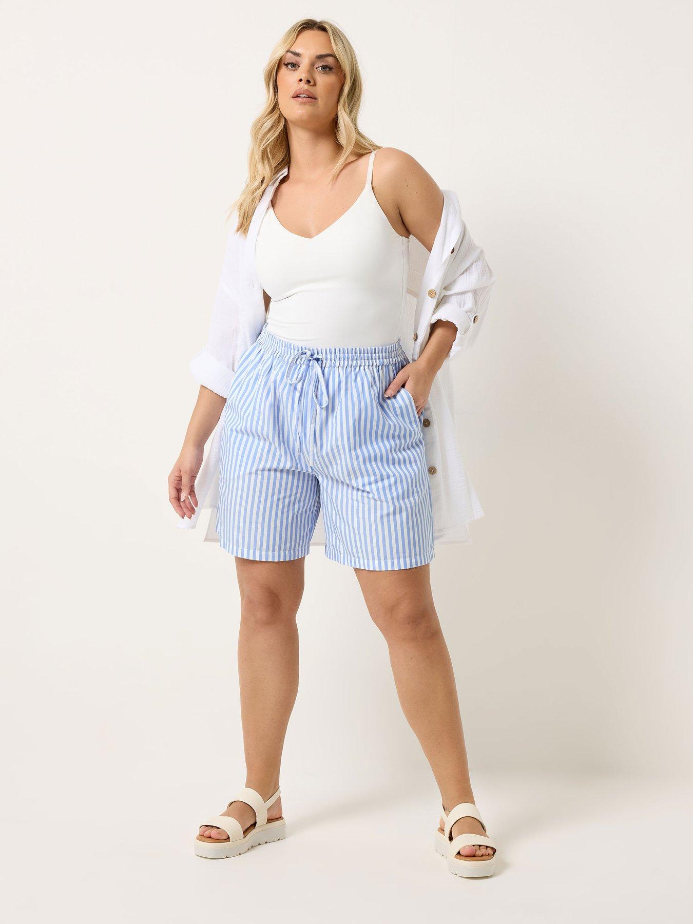 Image 3 of 5 of Yours Curve Stripe Woven Shorts - Blue