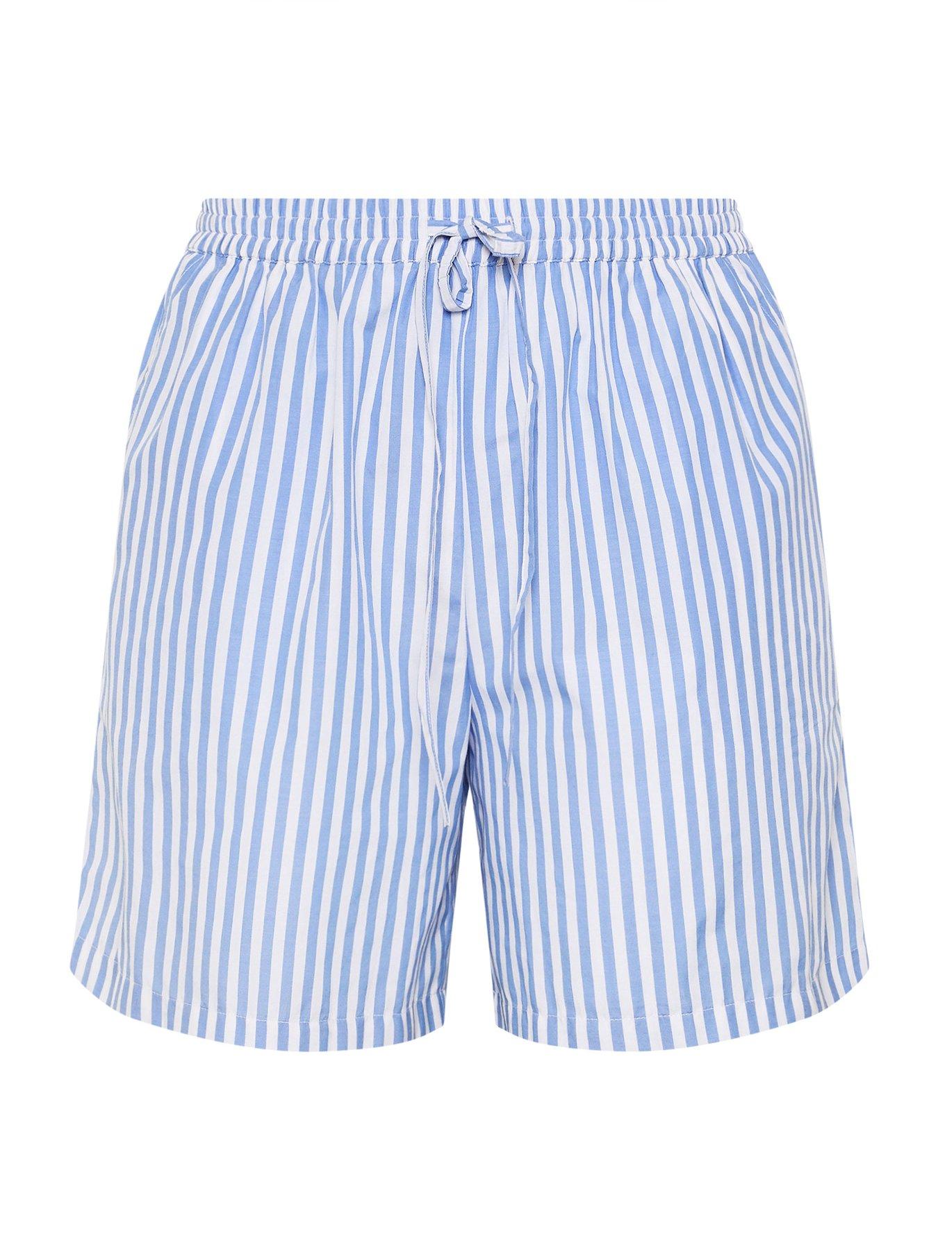 Image 5 of 5 of Yours Curve Stripe Woven Shorts - Blue
