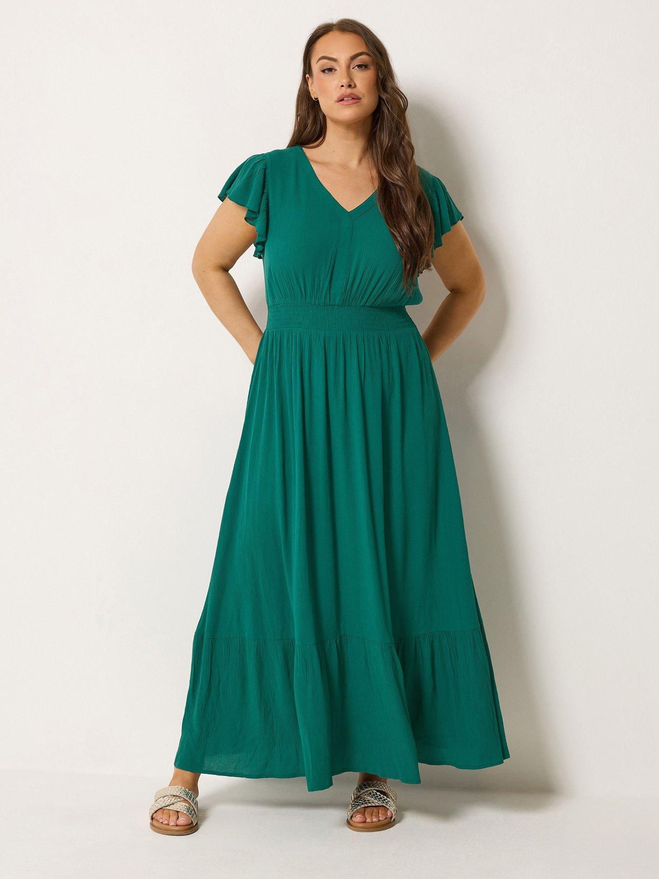 Yours Curve Crinkle Shirred Maxi Dress - Green