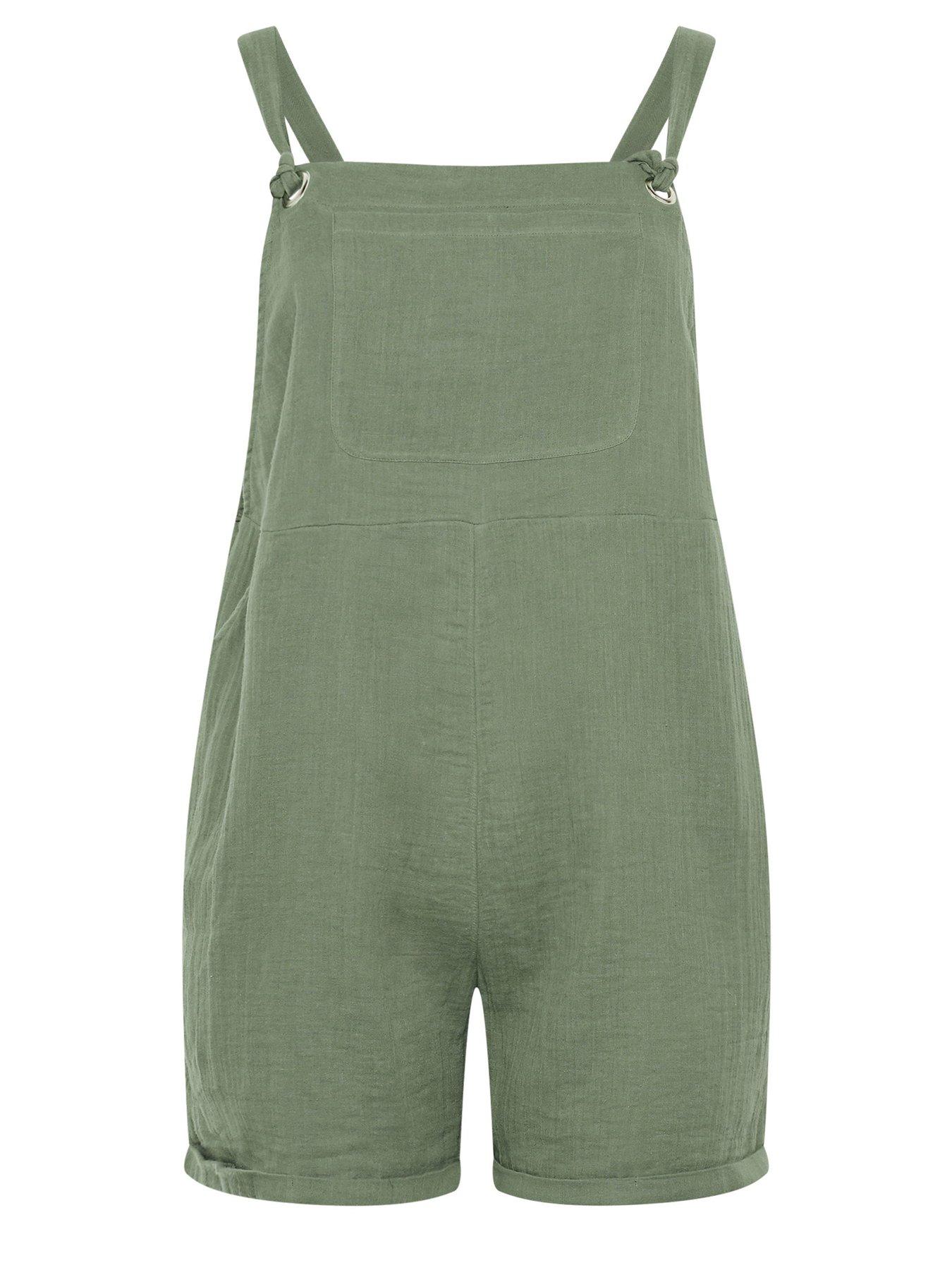 Image 5 of 5 of Yours Curve Dungaree Shorts - Green