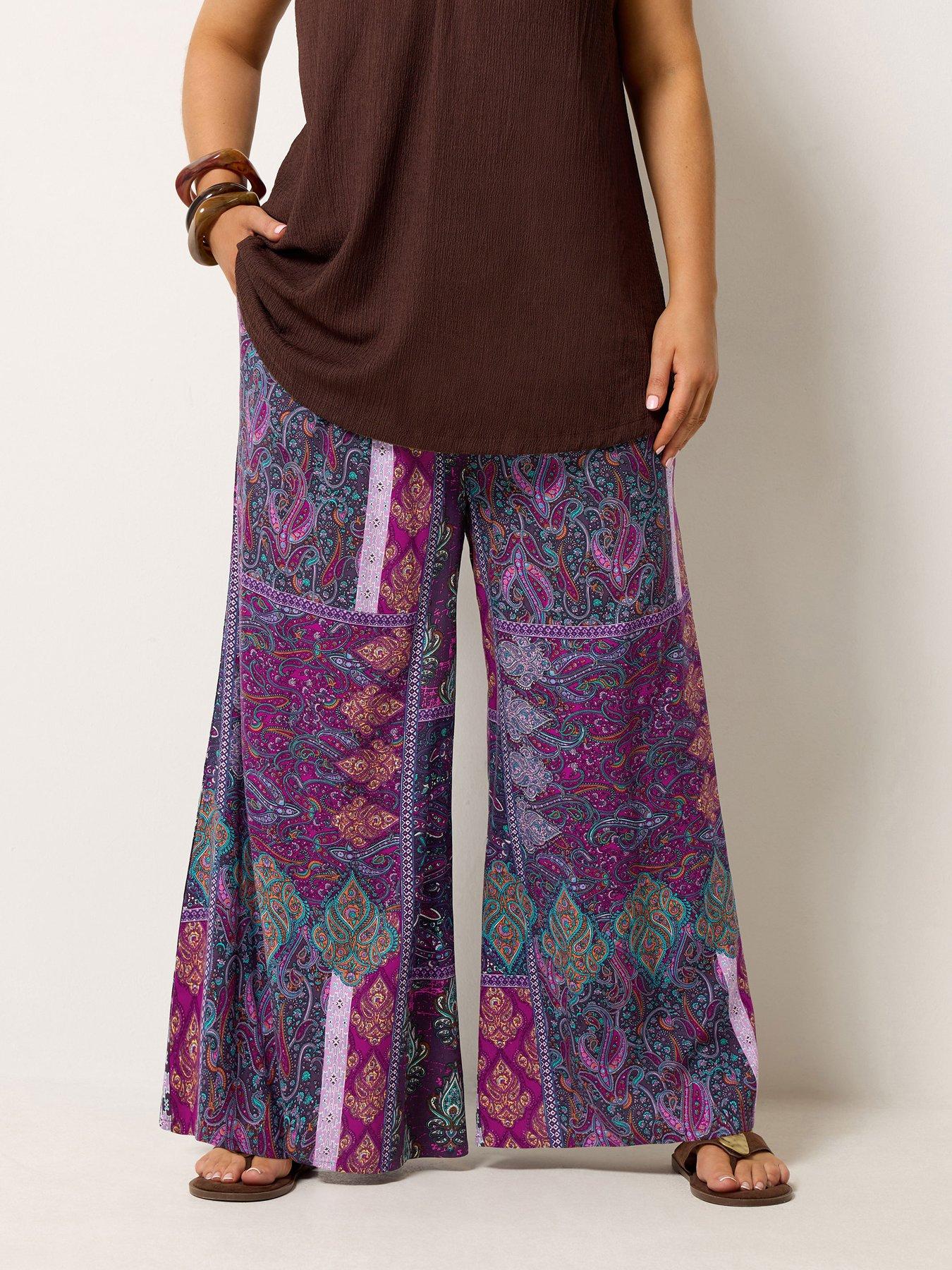 Yours Curve Shirred Waist Wide Leg Trousers 30" - Blue