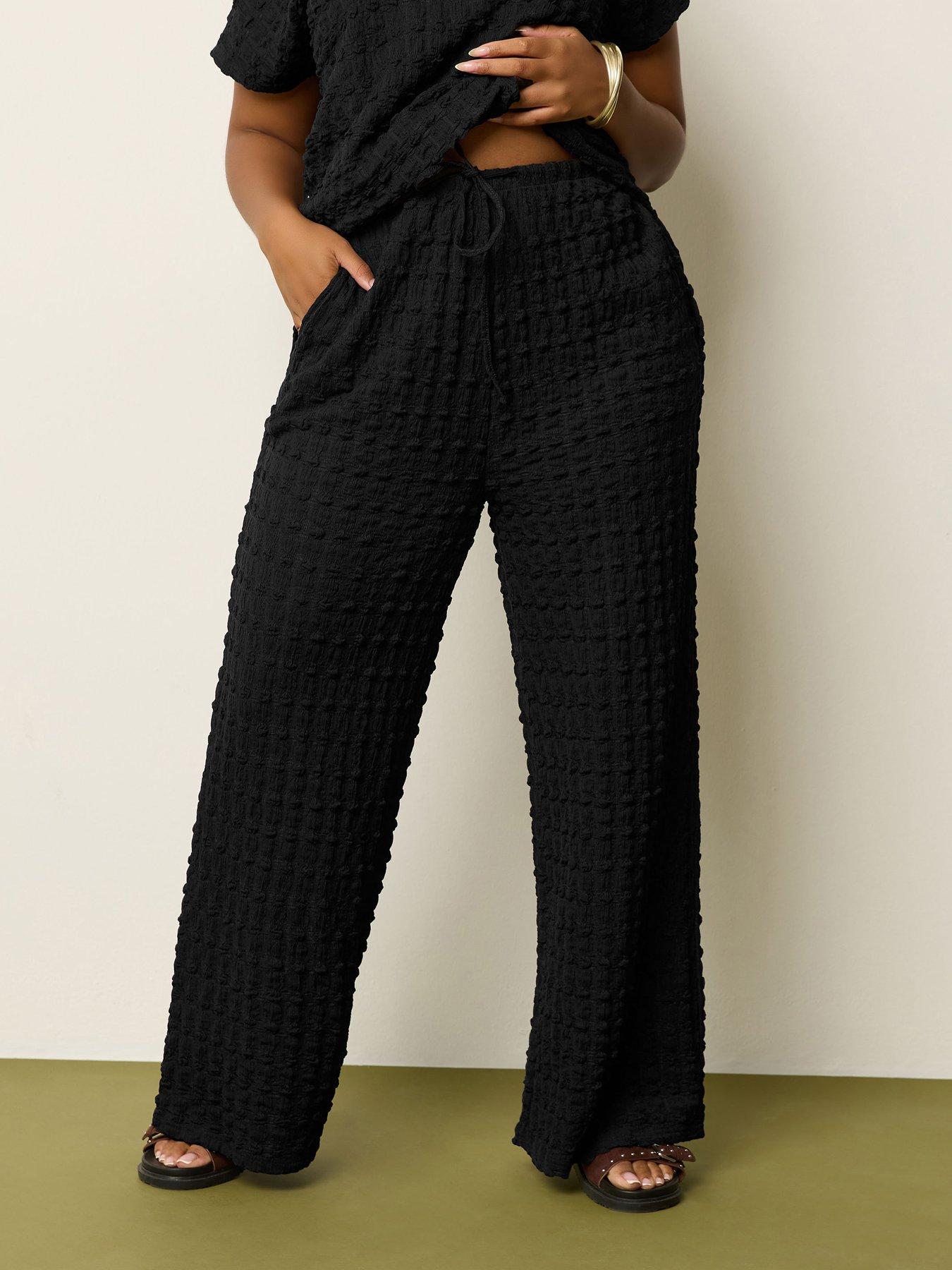 Yours Curve Bubble Textured Wide Leg Trousers 28"