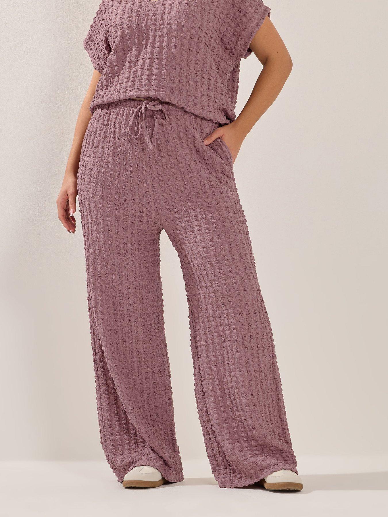 Yours Curve Bubble Textured Wide Leg Trousers 28"