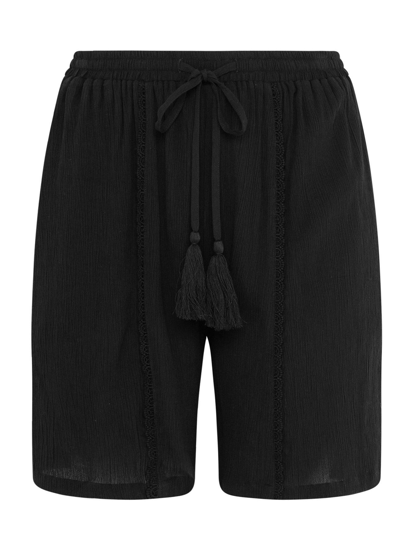 Image 5 of 5 of Yours Curve Scallop Trim Drawstring Shorts - Black