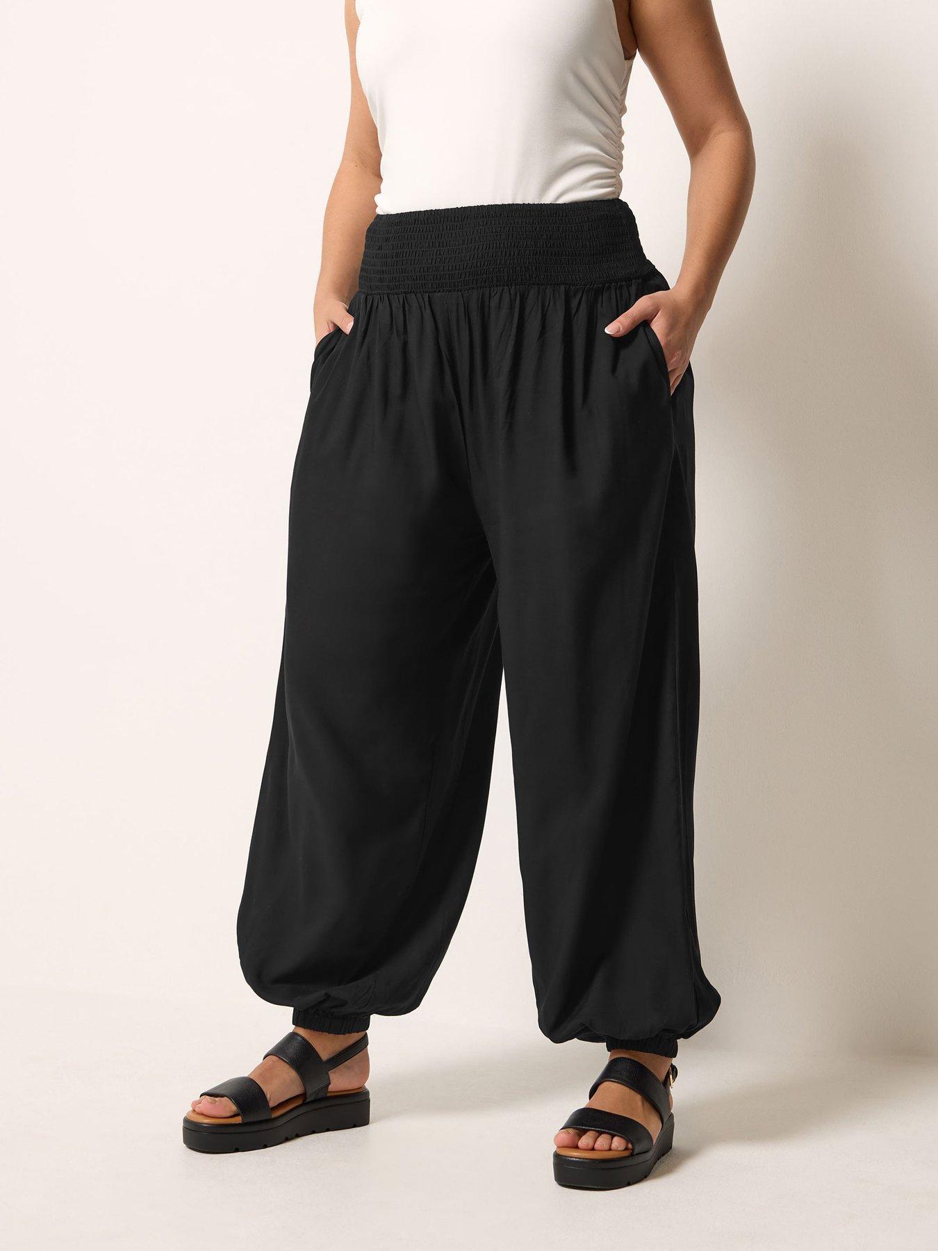 Yours Curve Shirred Waist Balloon Trousers - Black