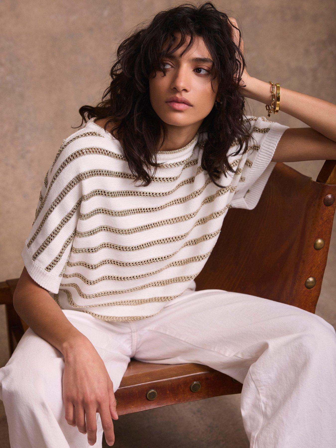  image of mint-velvet-gold-stripe-batwing-top