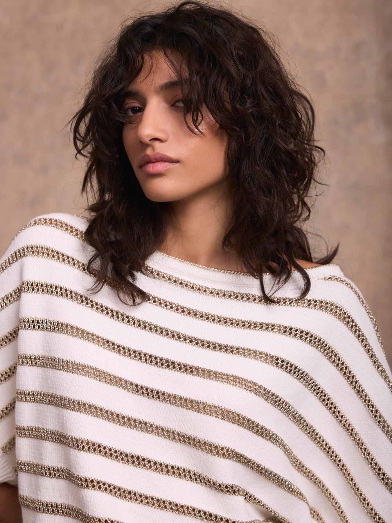  image of mint-velvet-gold-stripe-batwing-top