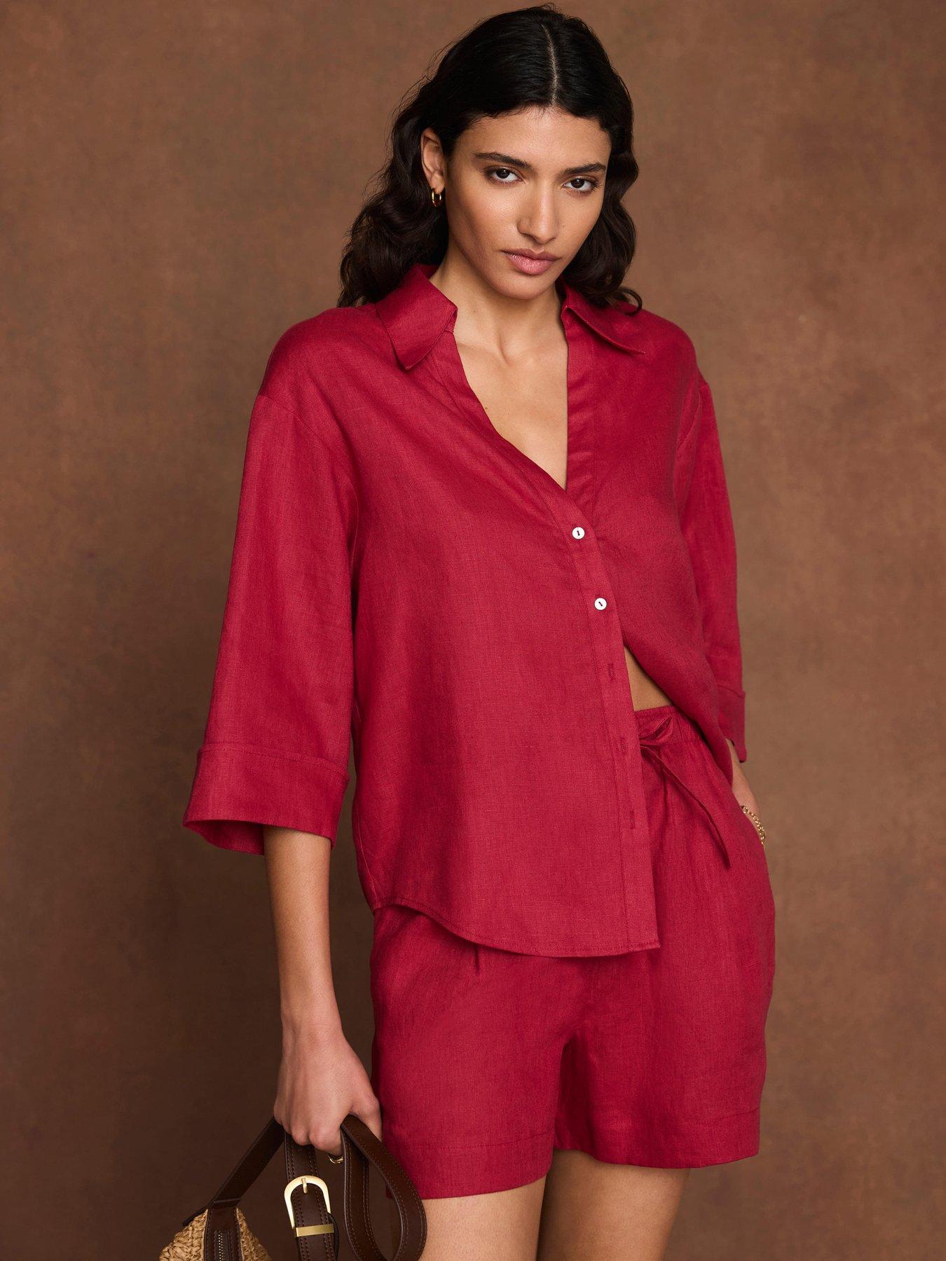 front image of mint-velvet-red-linen-drawstring-short