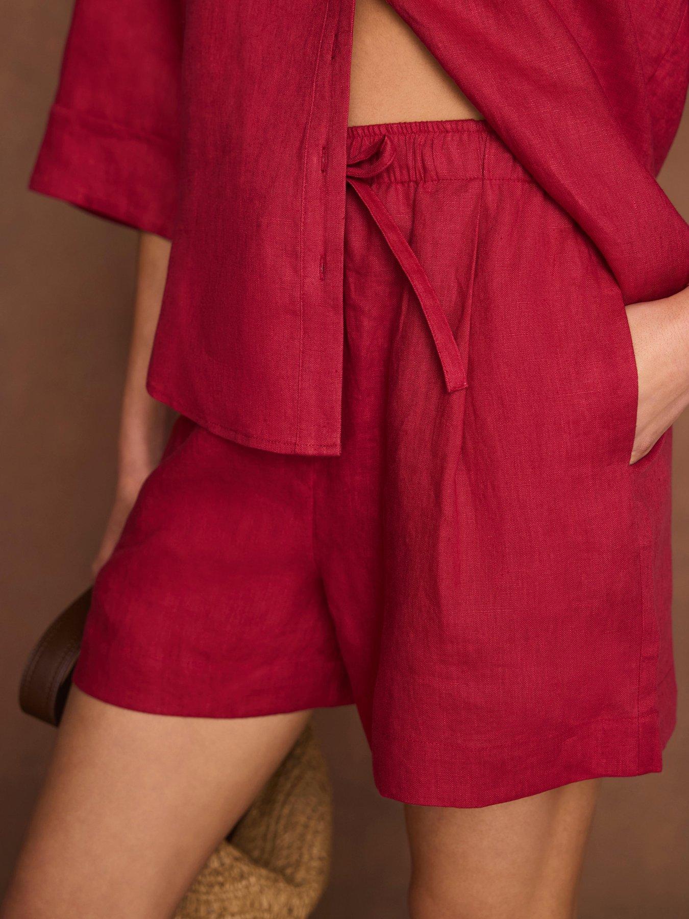  image of mint-velvet-red-linen-drawstring-short