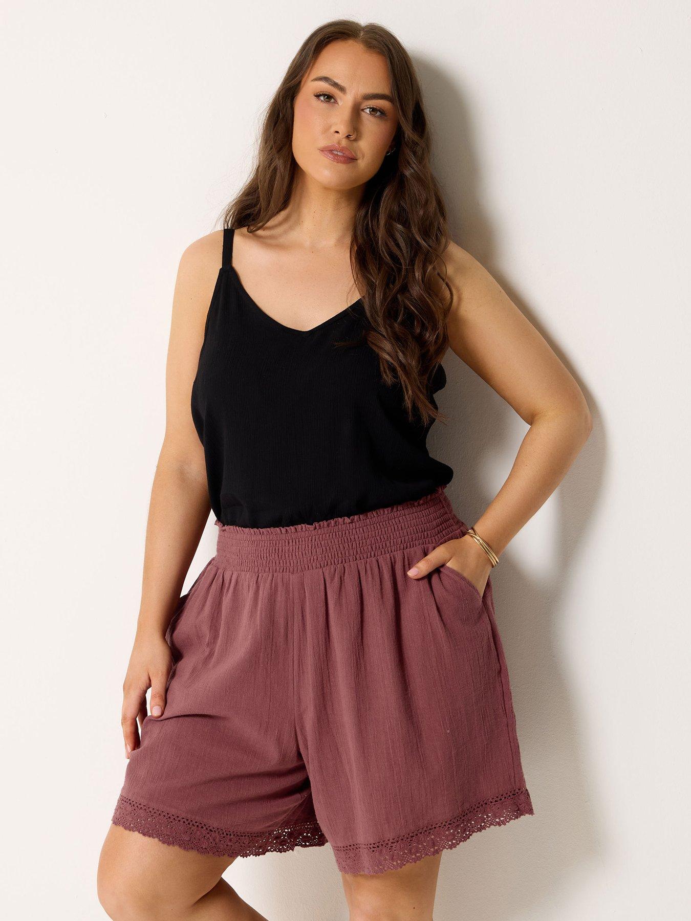 Yours Curve Crochet Trim Shirred Waist Shorts