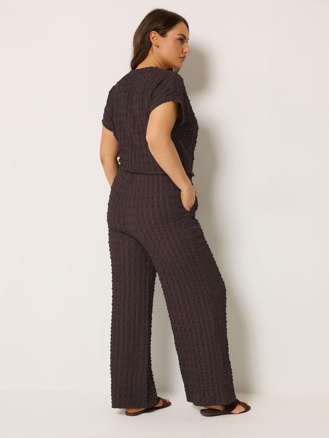 Image 2 of 4 of Yours Curve Bubble Top &amp; Trouser Set - Brown