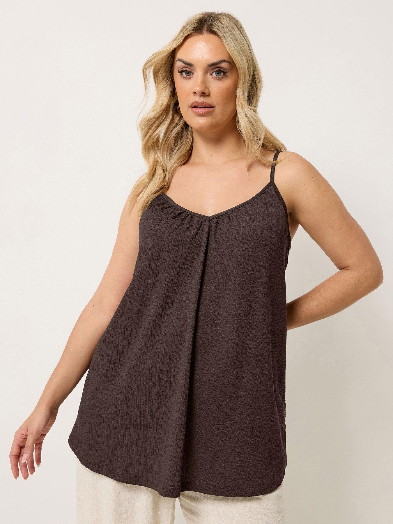 front image of yours-curve-gathered-swing-cami-top-brown