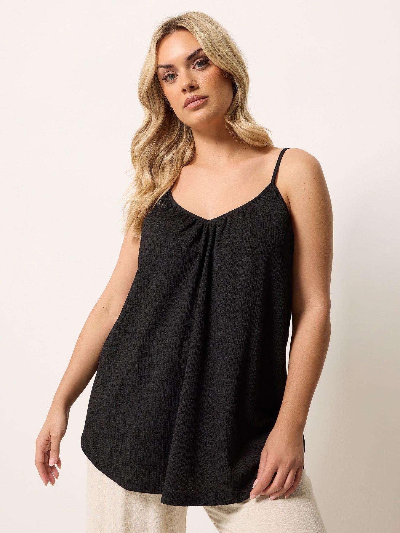 front image of yours-curve-gathered-swing-cami-top-black