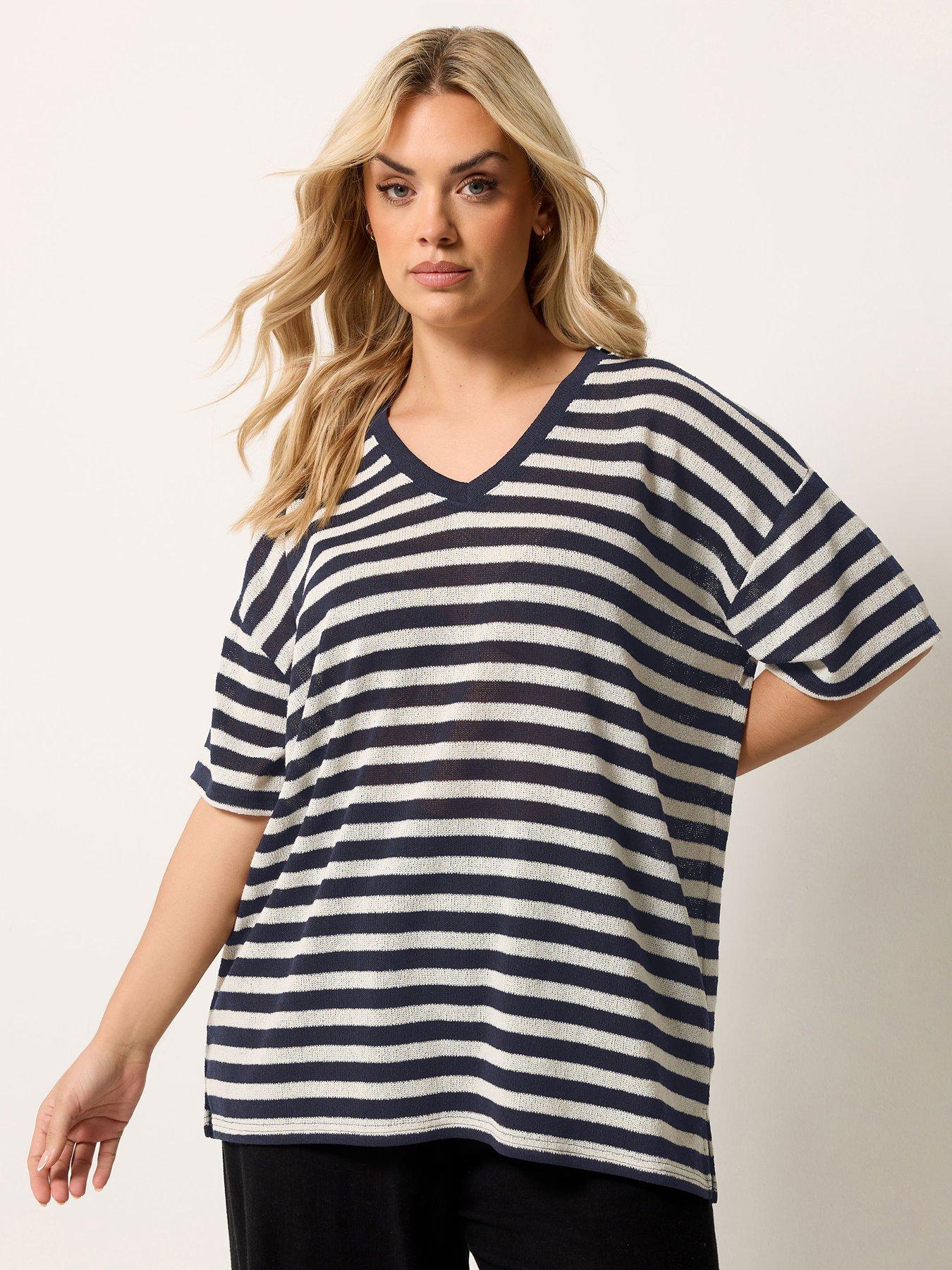 Yours Curve V-Boxy Knitted T-Shirt - Blue