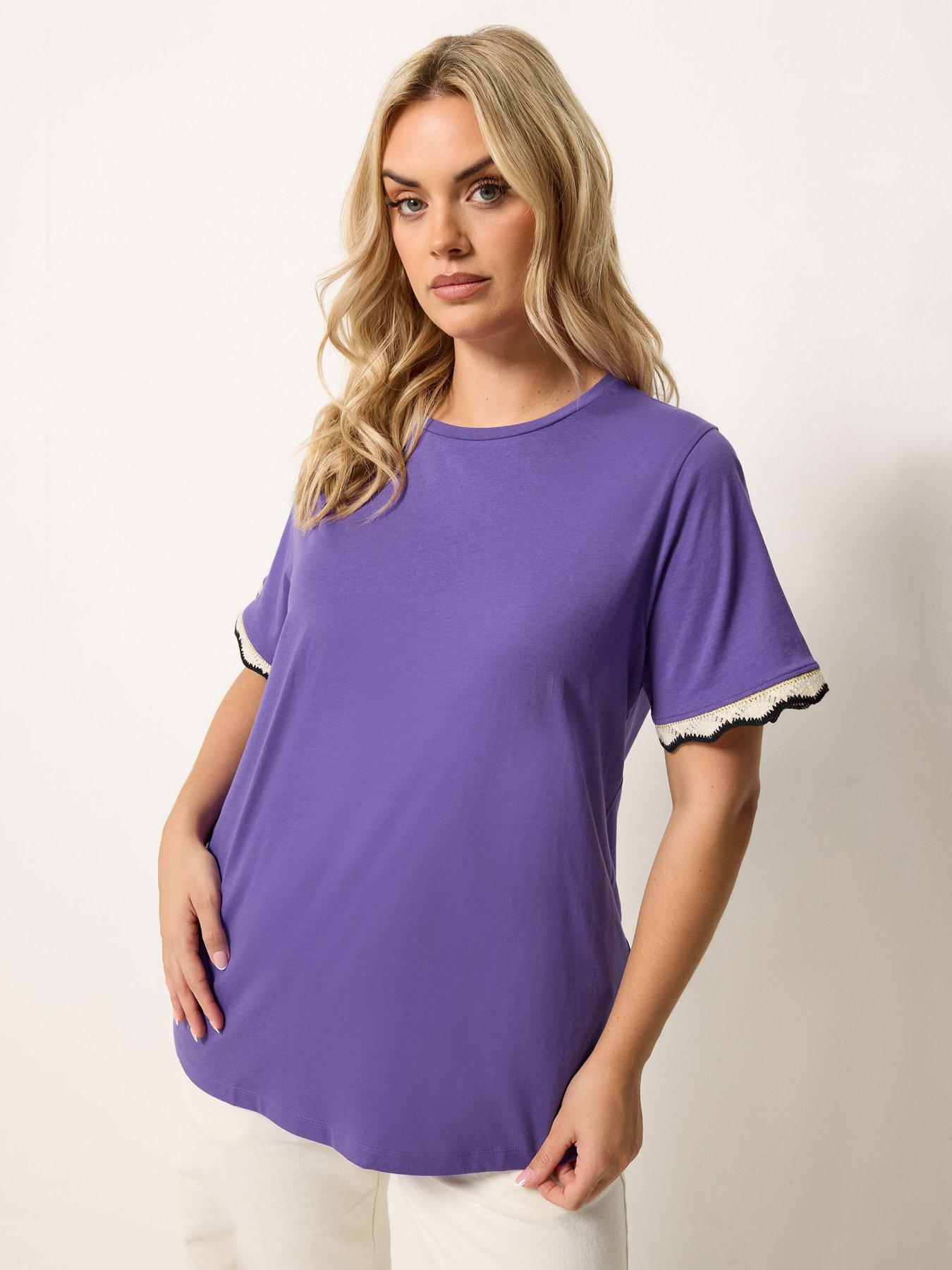 Yours Curve Trim T-Shirt - Purple
