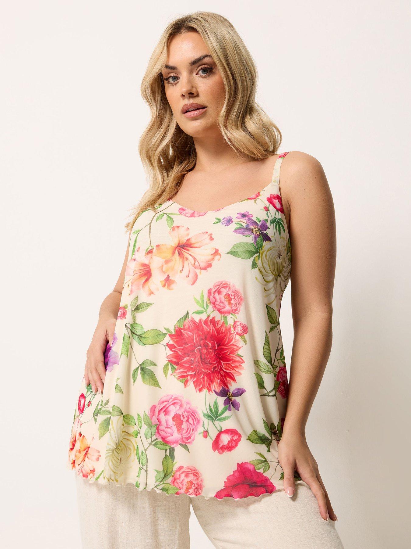 Yours Curve Floral Swing Vest - Ivory