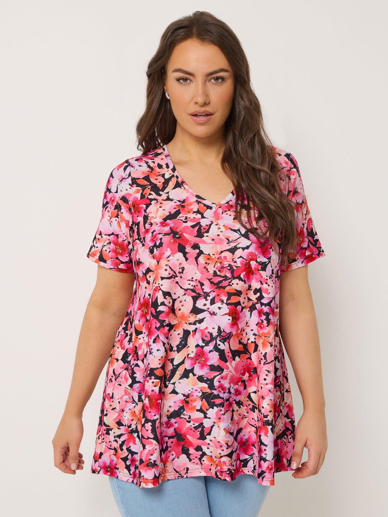 yours-curve-printed-broderie-v-neck-top-pinkblack