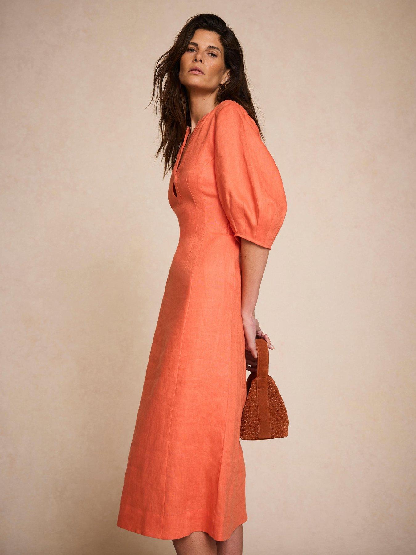 Mint Velvet Linen Midi Dress - Orange