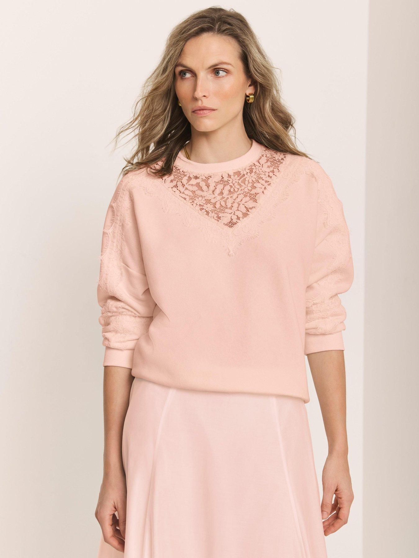  image of mint-velvet-pink-lace-insert-sweatshirt