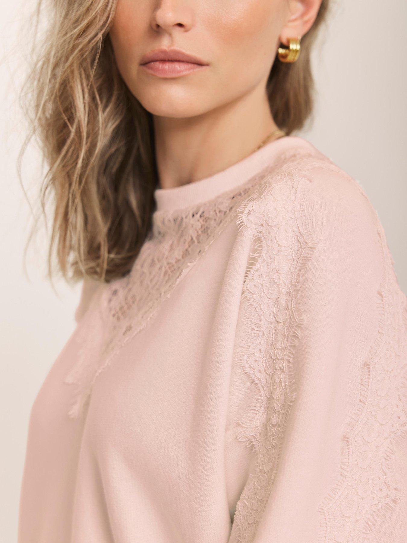  image of mint-velvet-pink-lace-insert-sweatshirt
