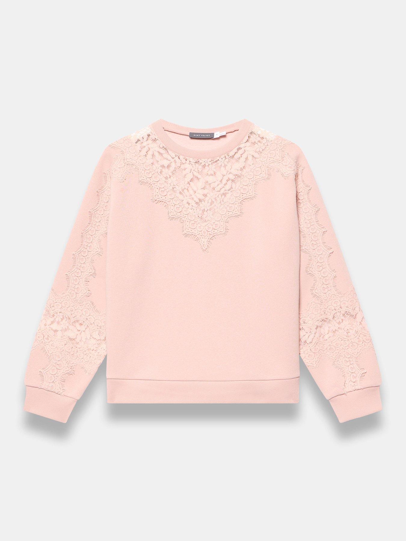  image of mint-velvet-pink-lace-insert-sweatshirt