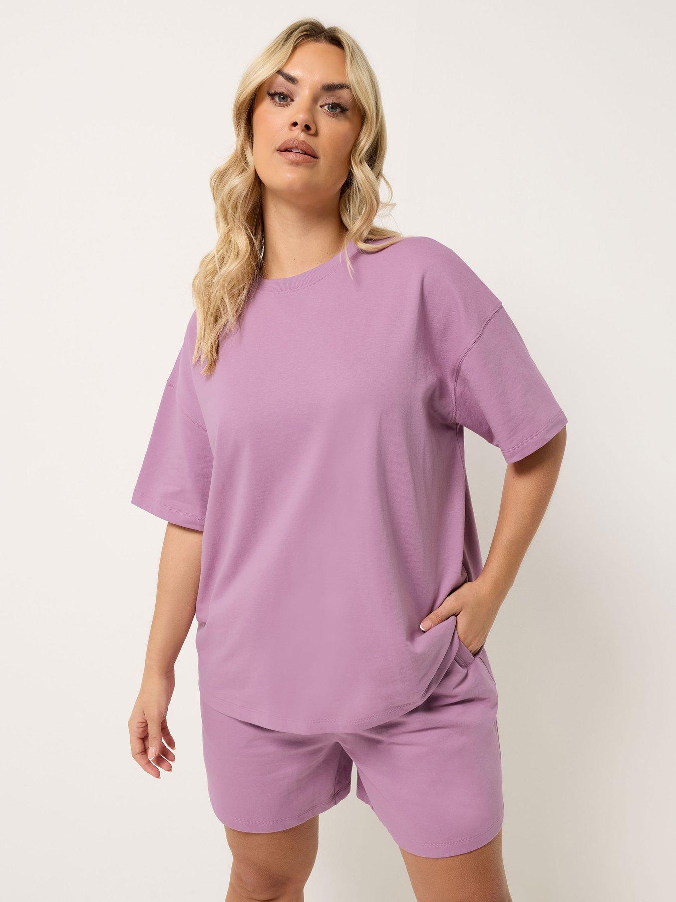 Yours Curve Shorts  &  T-Shirt Sweat Set - Purple