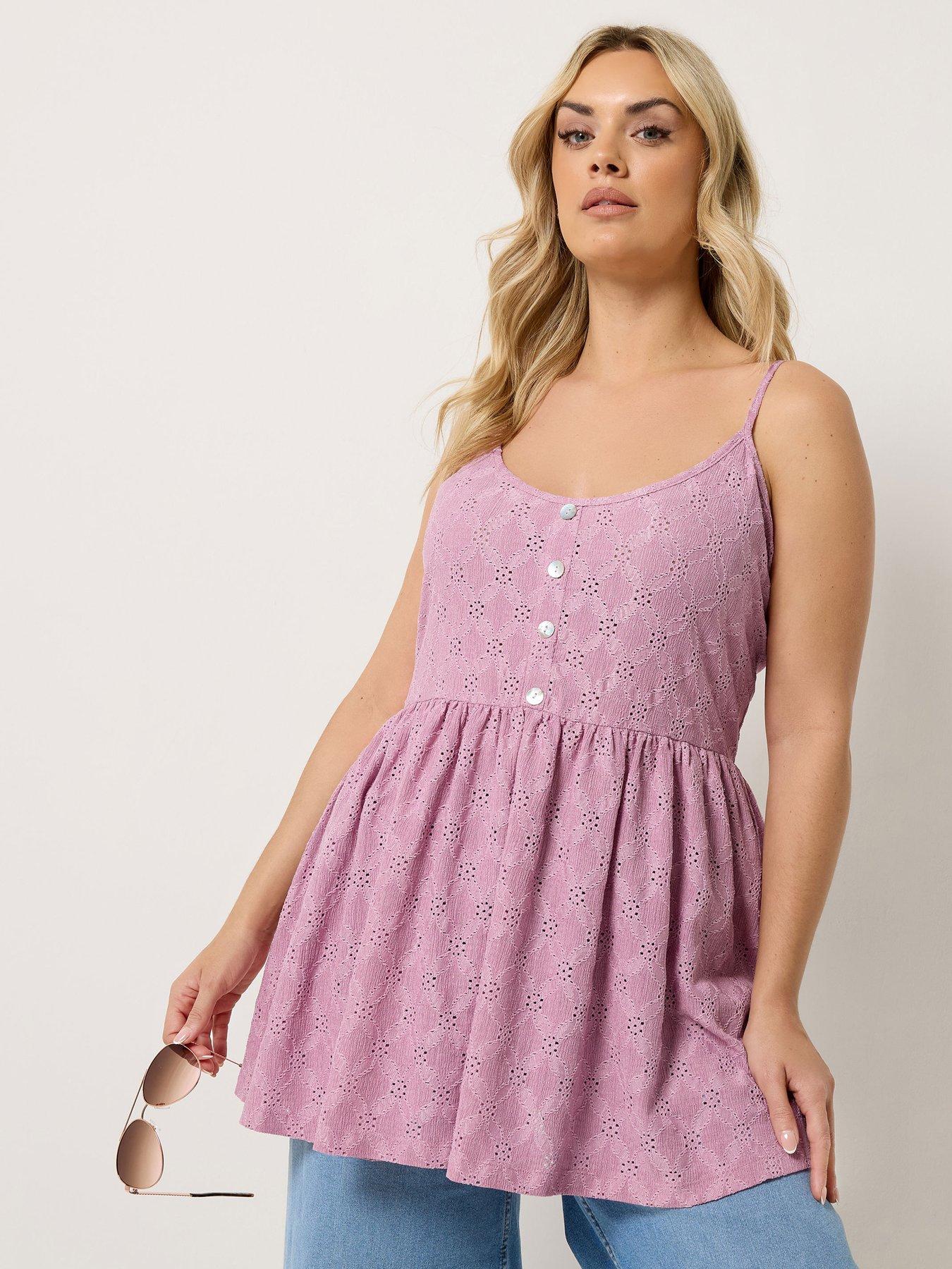 Yours Curve Anglaise Strappy Peplum Top - Pink
