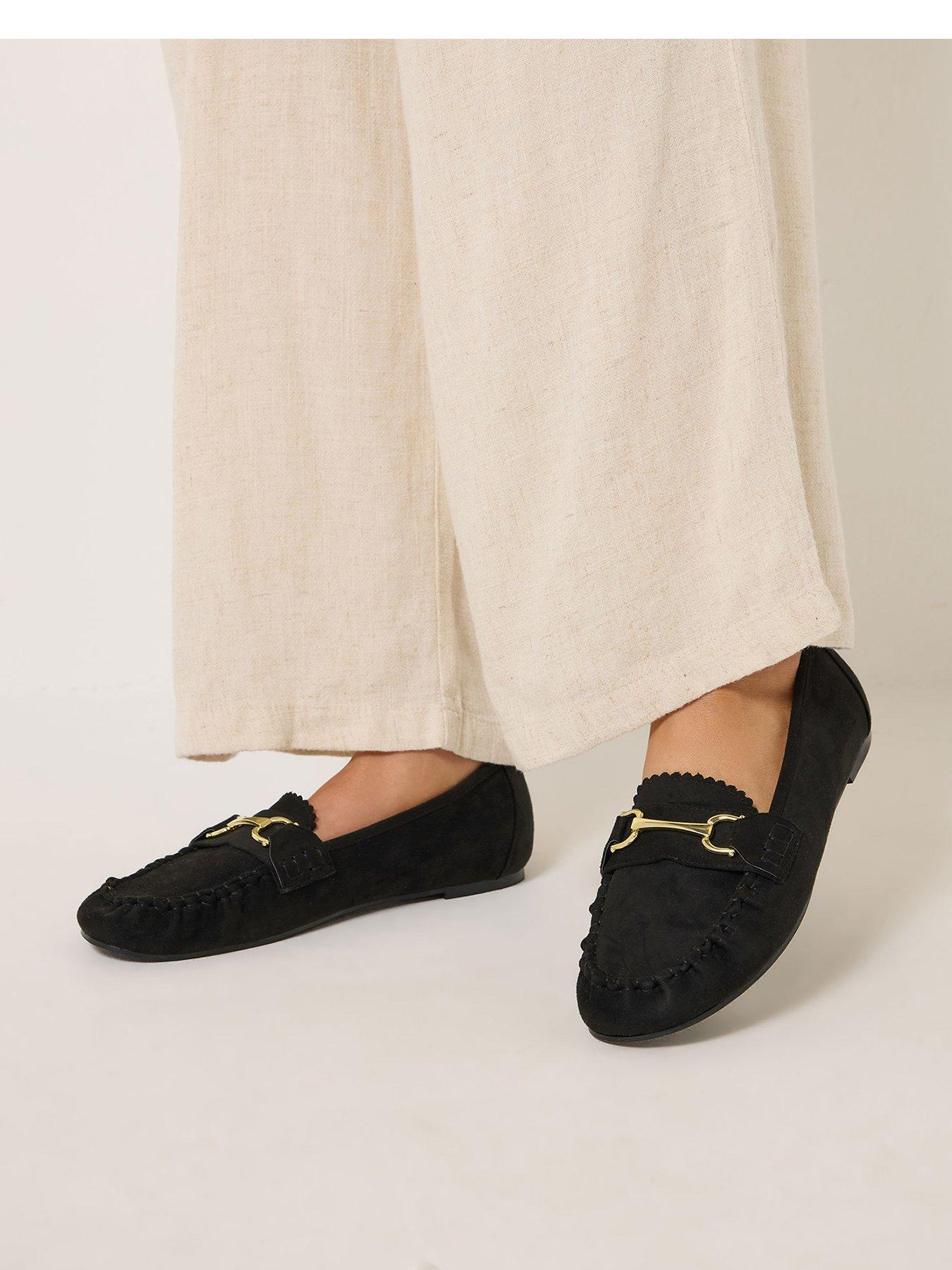 Yours Womens Extra Wide Fit Snaffle Trim Moccasins - Black