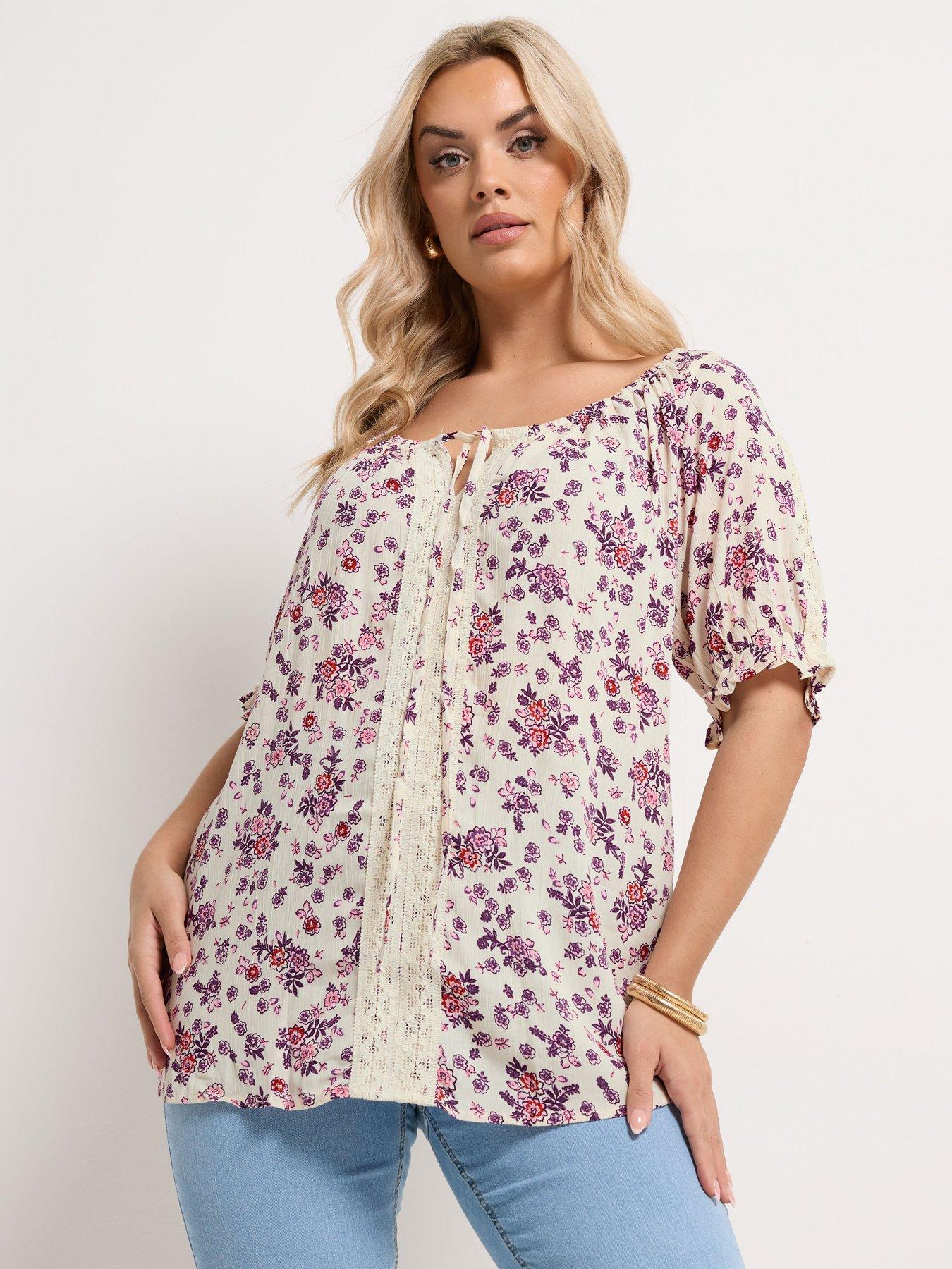 Yours Curve Ditsy Floral Top - Cream