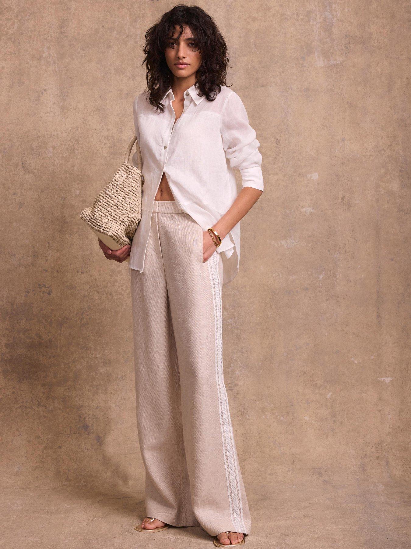 Image 3 of 6 of Mint Velvet Linen Stripe Trousers - Cream