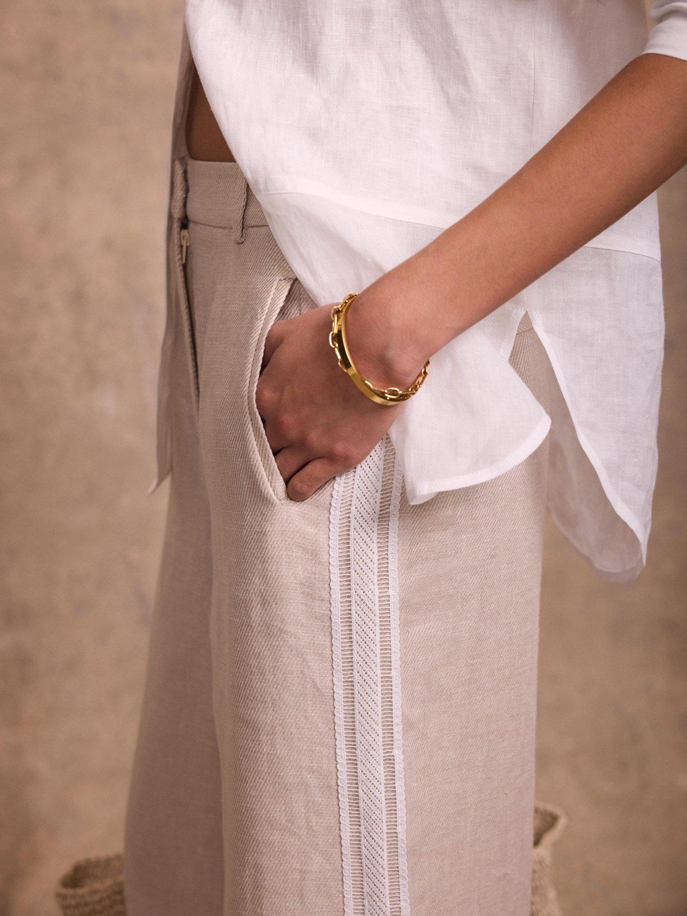 Image 4 of 6 of Mint Velvet Linen Stripe Trousers - Cream