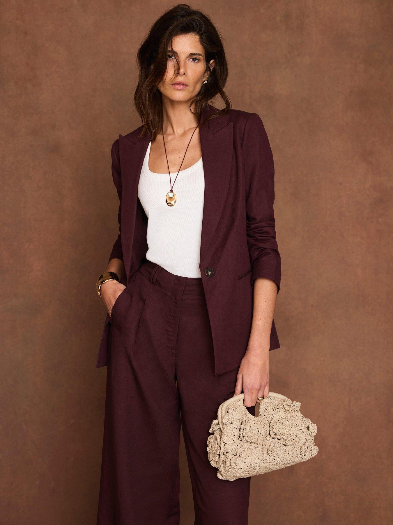 Image 4 of 6 of Mint Velvet Single Breasted Linen Blazer - Burgundy