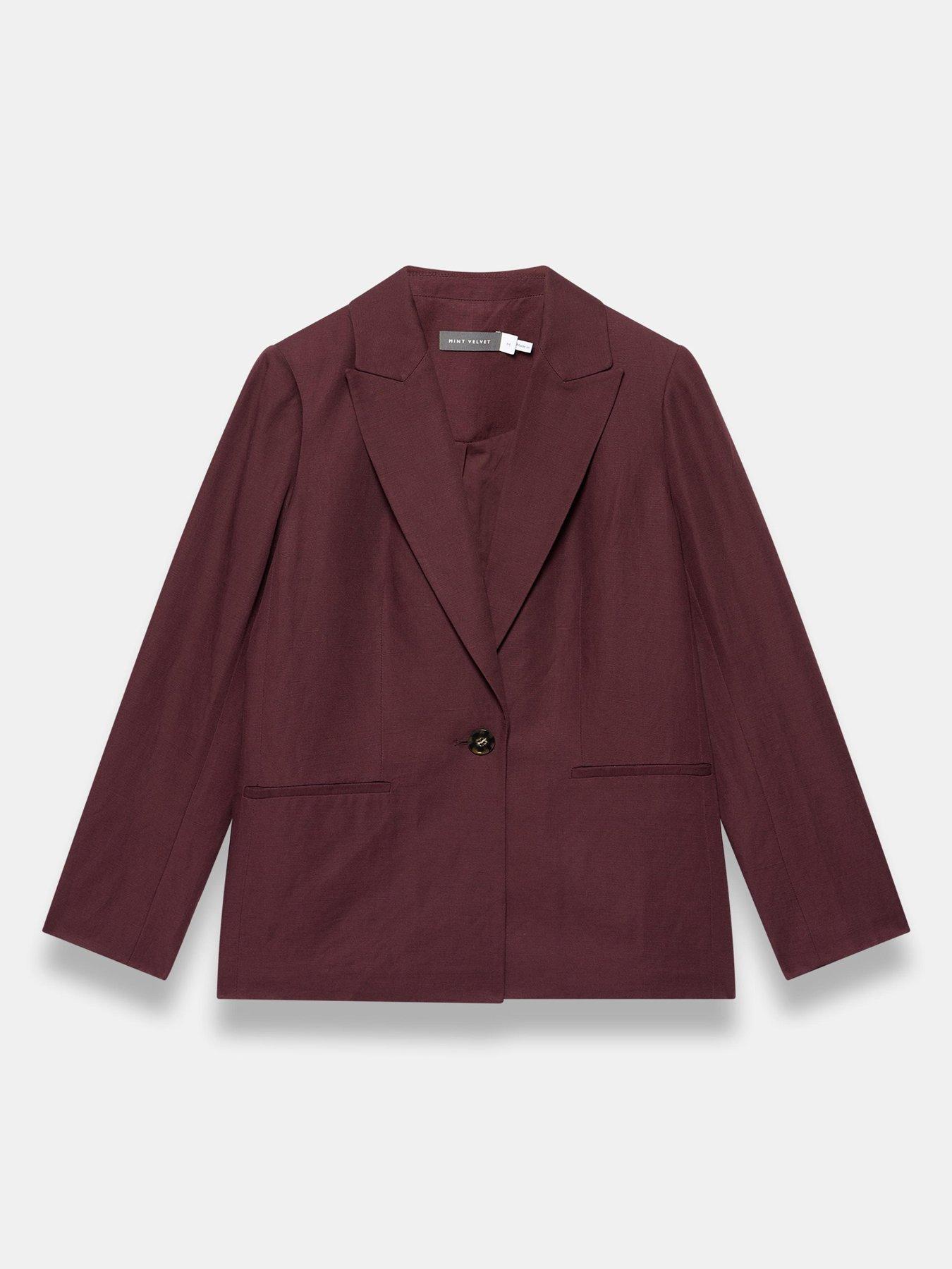 Image 5 of 6 of Mint Velvet Single Breasted Linen Blazer - Burgundy