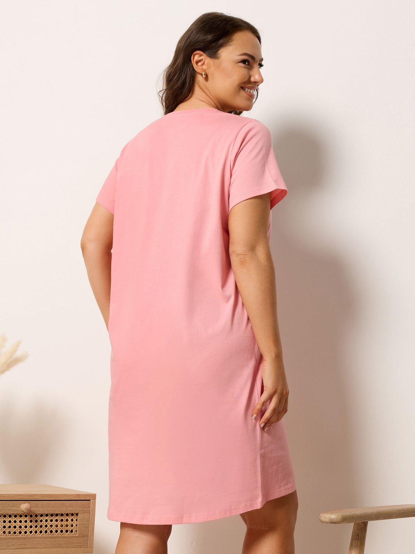 Image 2 of 5 of Yours Curve Coastal Vibes Dipped Back Nightdress - Pink