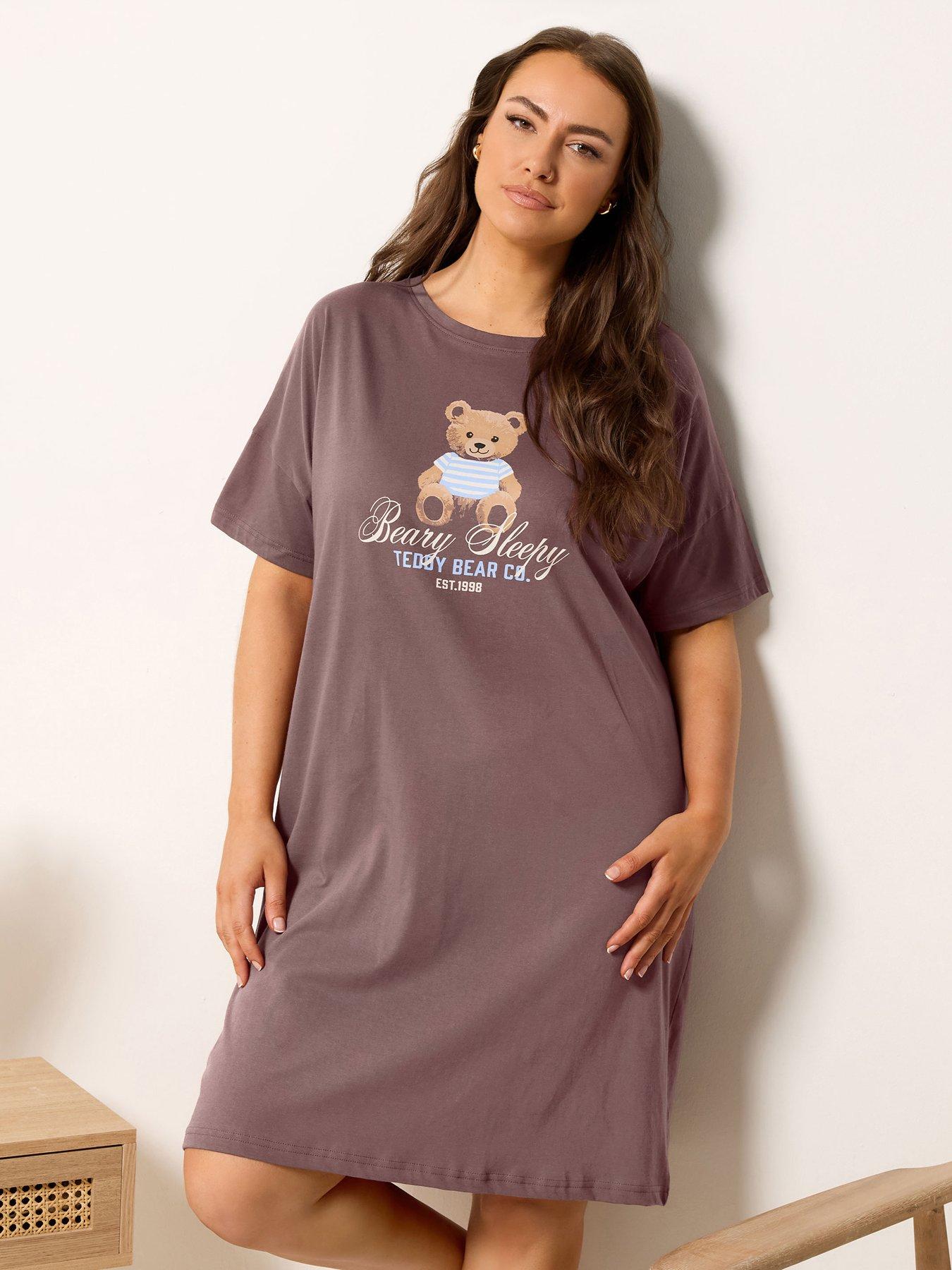 Yours Curve 'Beary Sleepy' Sleep-T-Shirt Nightdress - Brown