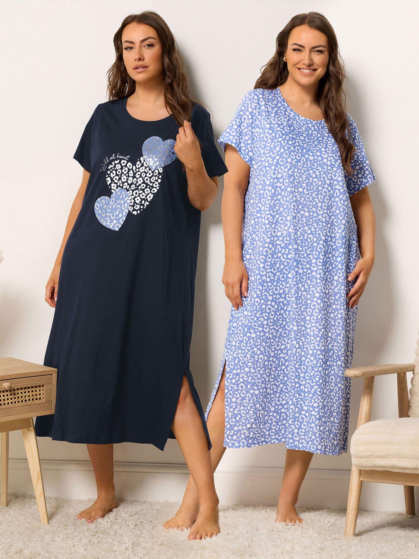 Yours Curve 2 Pack Animal Print Midaxi Nightdress - Blue