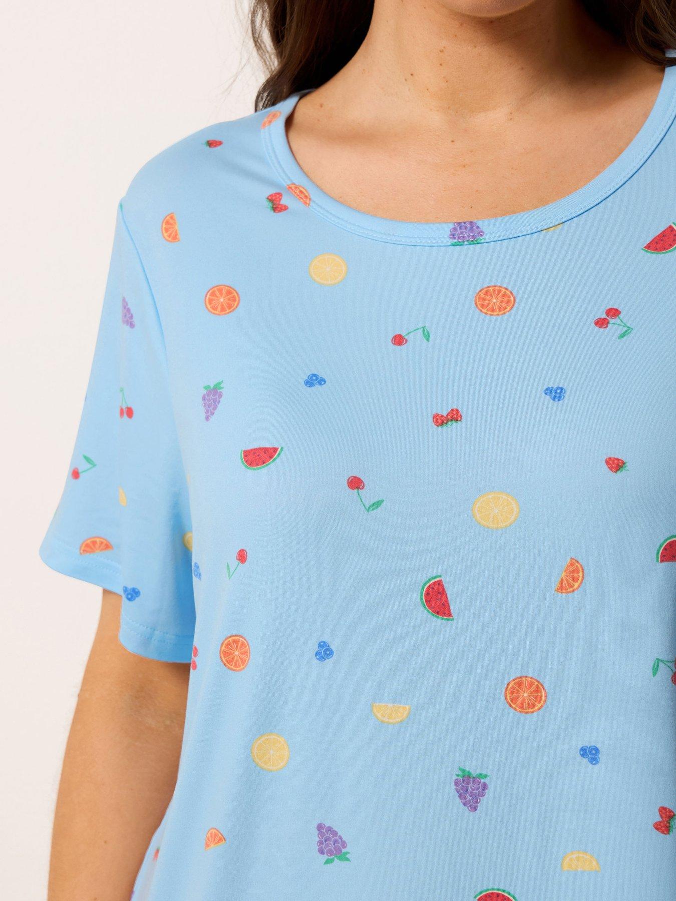 Image 4 of 4 of Yours Curve Soft Touch Fruit Print Dipped Back Nightdress - Blue