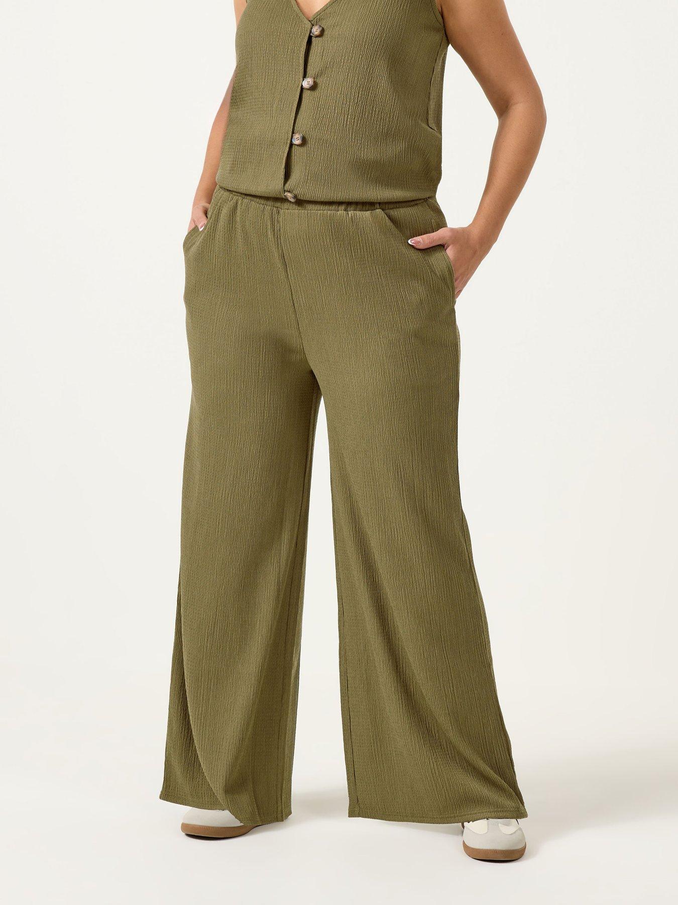 Yours Curve Textured Jersey Wide Leg Co-Ord - Green