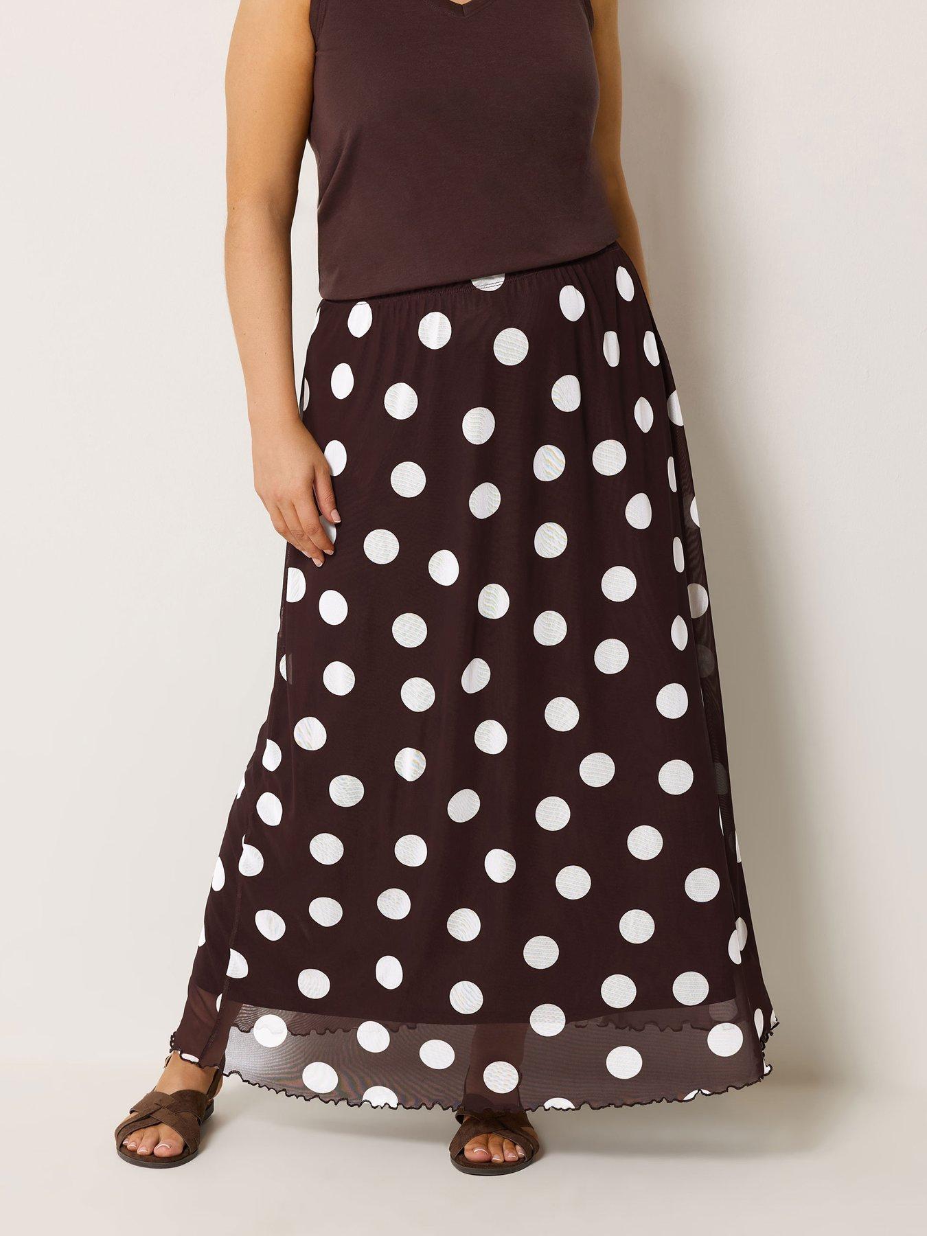 Yours Curve Mesh Polka Dot Print A-Line Skirt - Brown