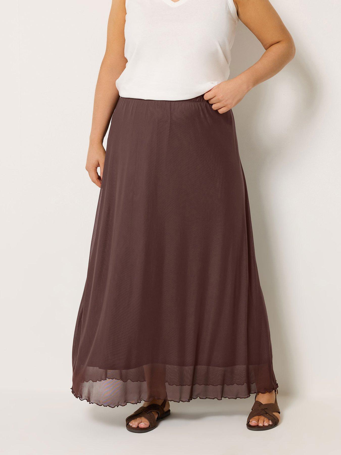 Image 1 of 5 of Yours Curve Mesh A-Line Skirt - Brown