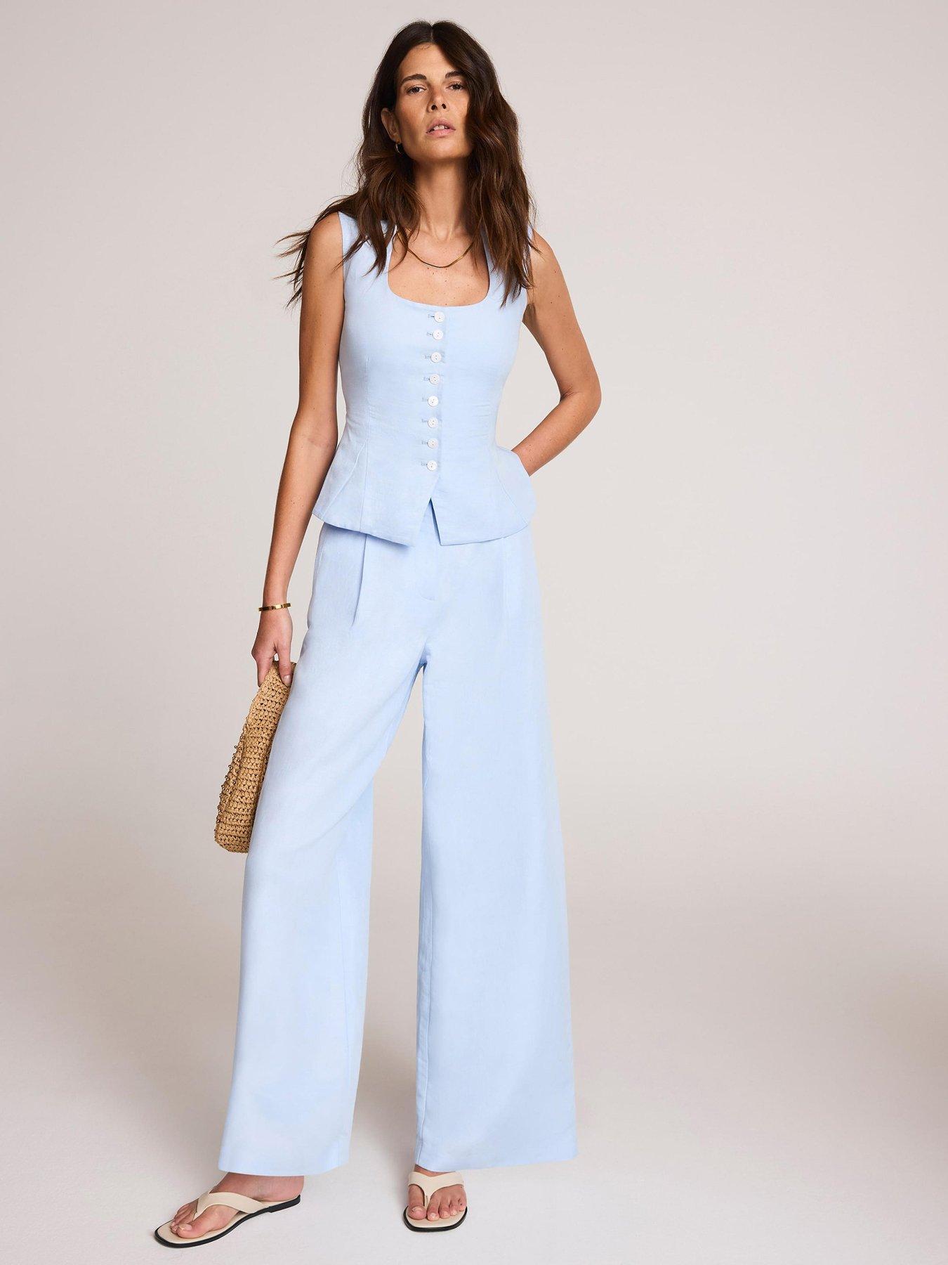 Mint Velvet Blue Linen Pleat Leg Trouser