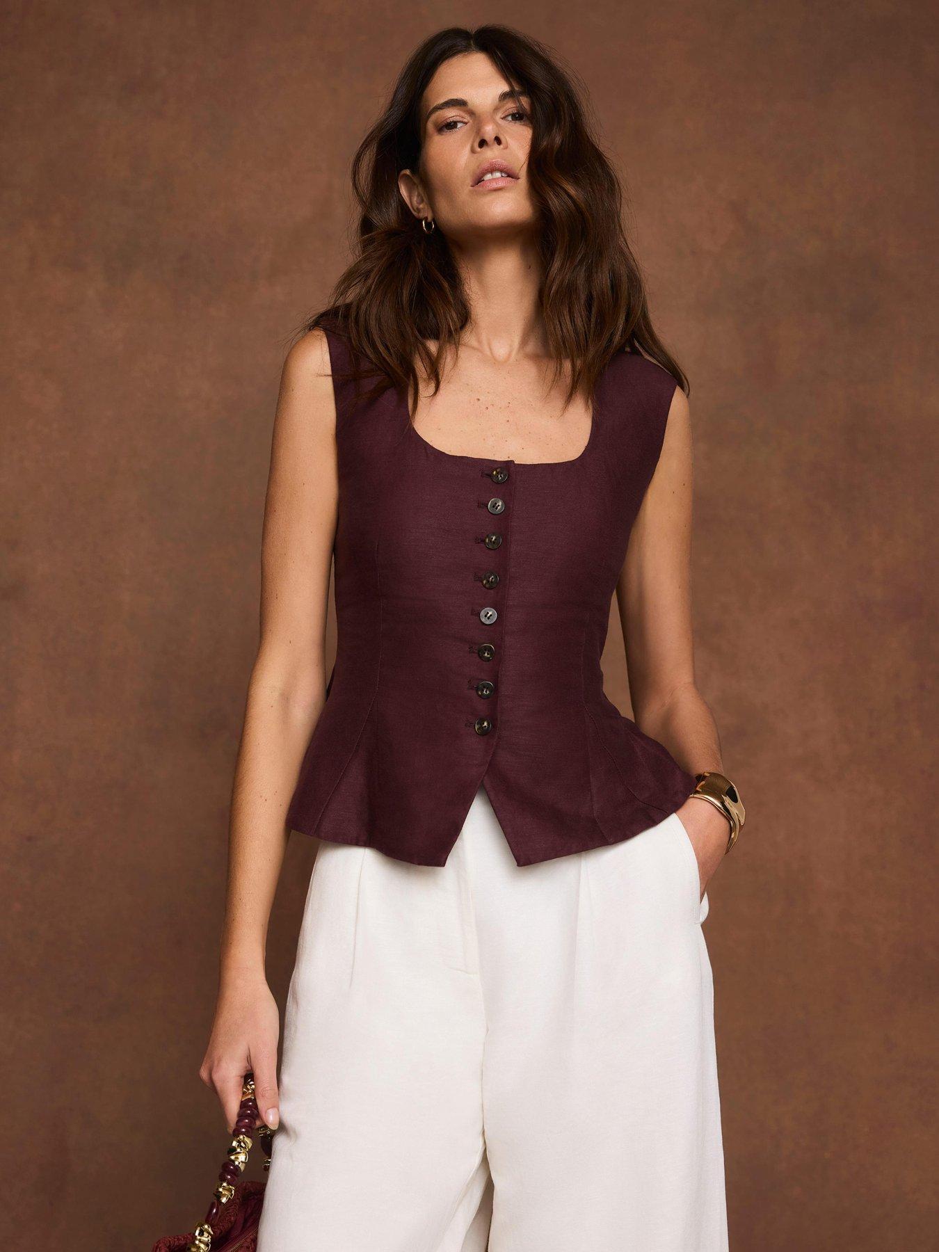 Image 3 of 6 of Mint Velvet Peplum Linen Waistcoat - Red
