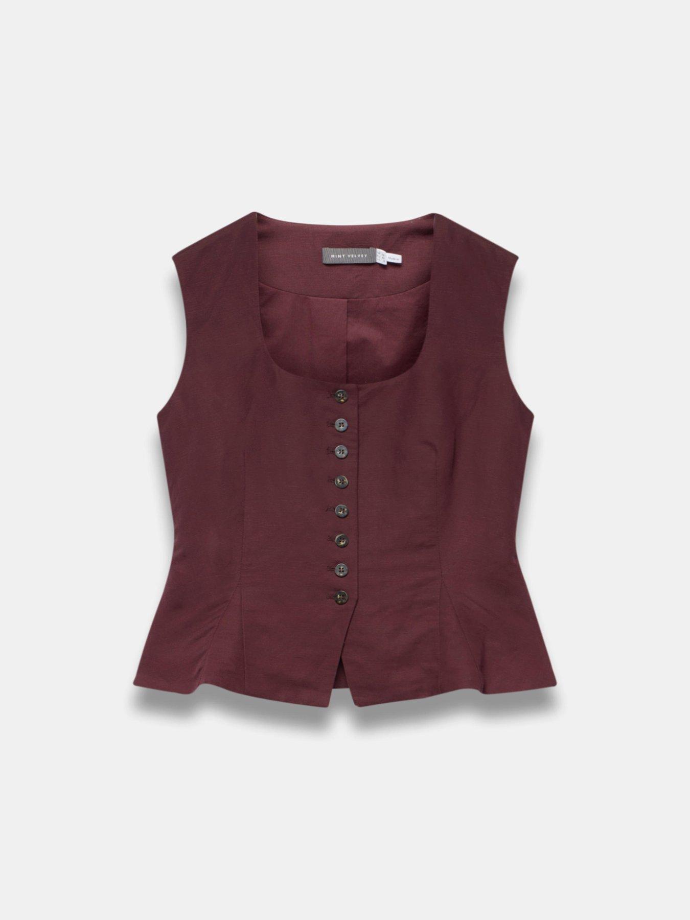 Image 5 of 6 of Mint Velvet Peplum Linen Waistcoat - Red