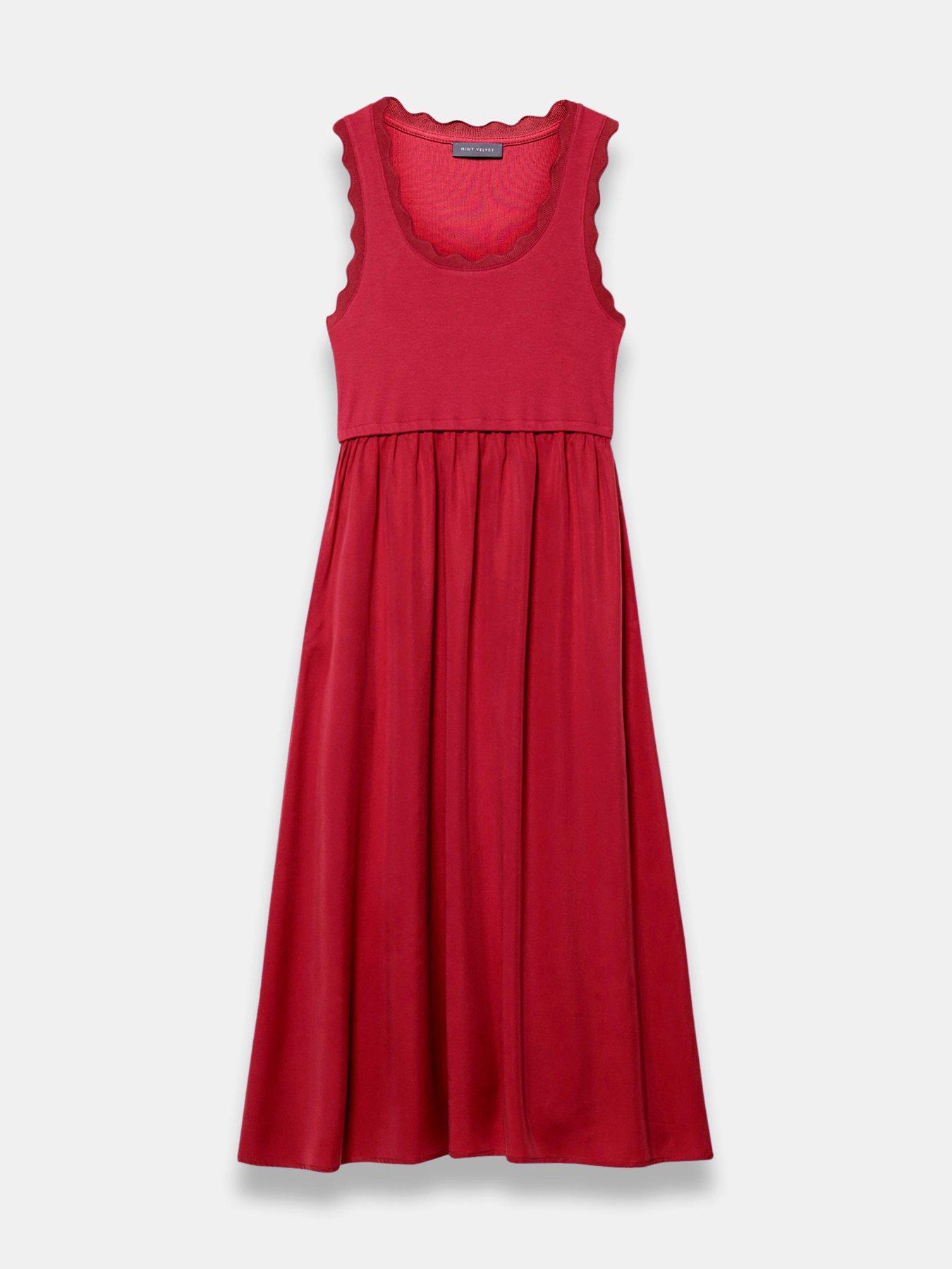  image of mint-velvet-scallop-detail-woven-mix-dress-red