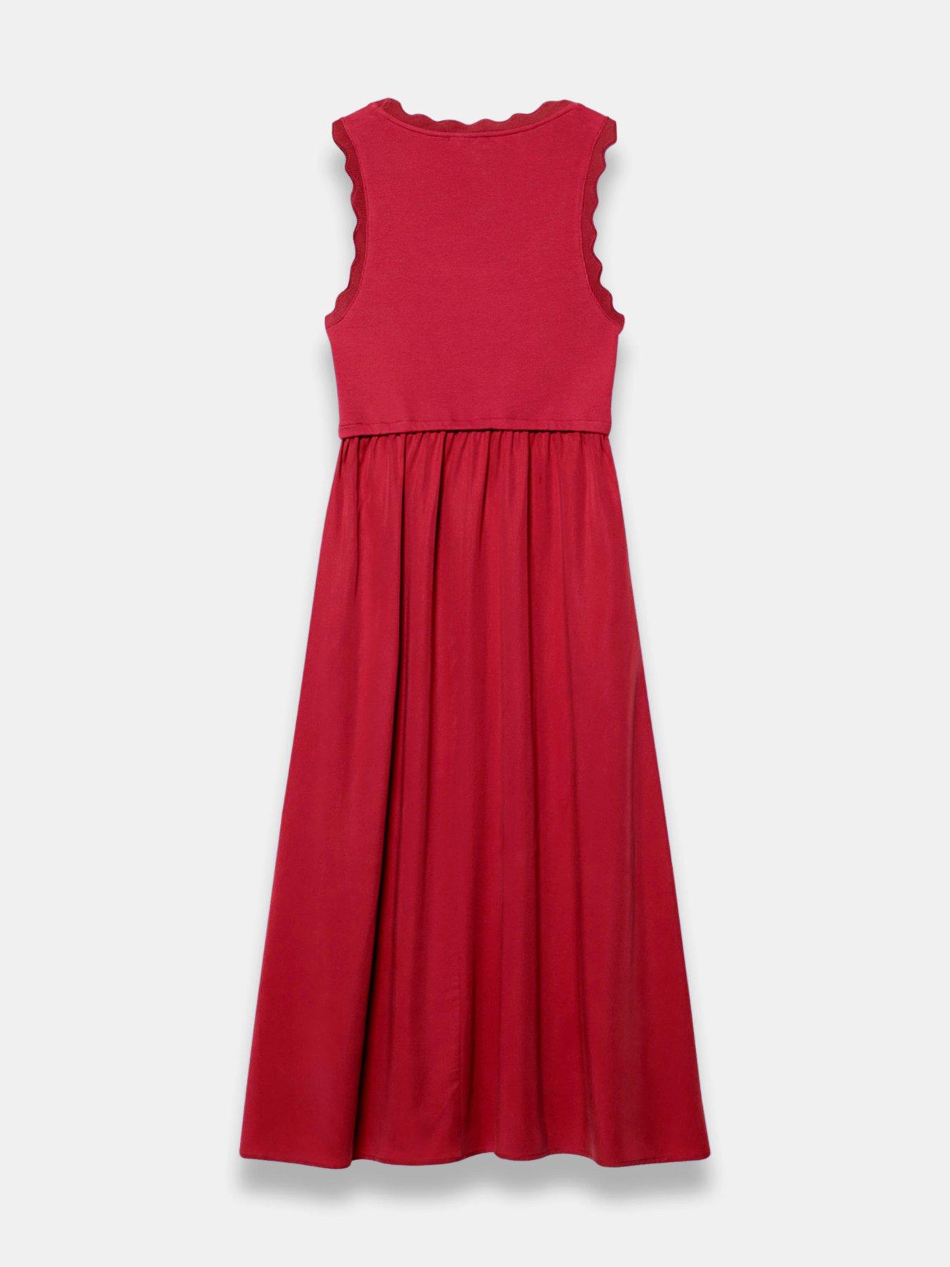  image of mint-velvet-scallop-detail-woven-mix-dress-red