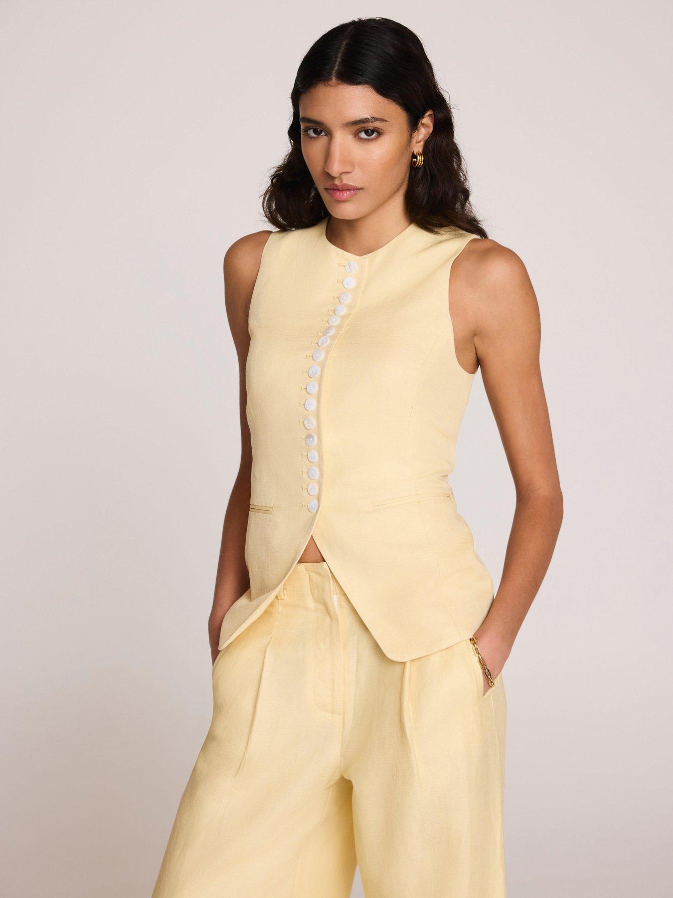 Mint Velvet Button Linen Waistcoat - Yellow