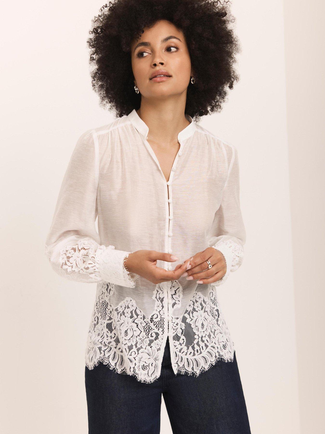 Mint Velvet Lace Hem Blouse - Cream
