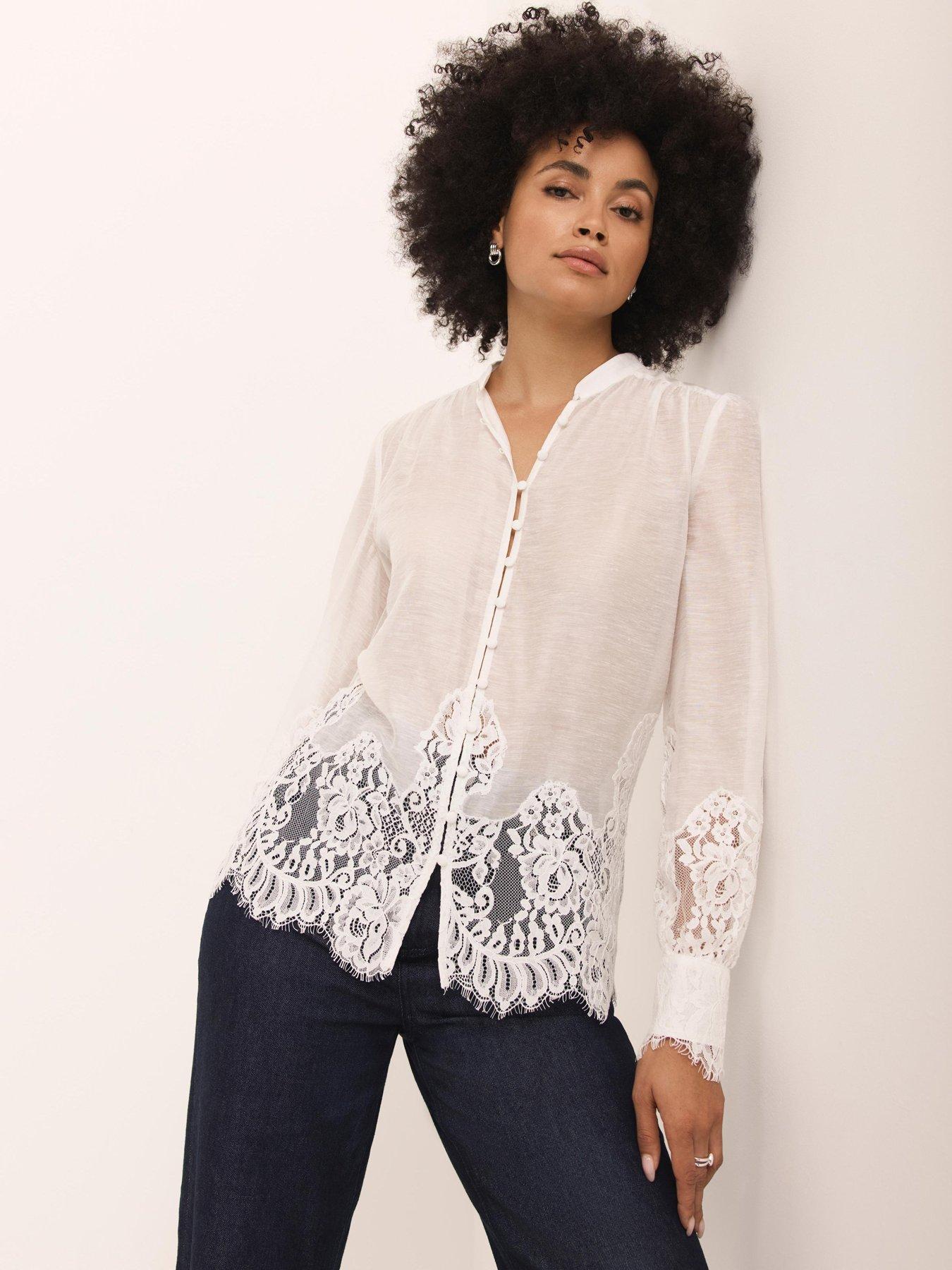 stillFront image of mint-velvet-lace-hem-blouse-cream